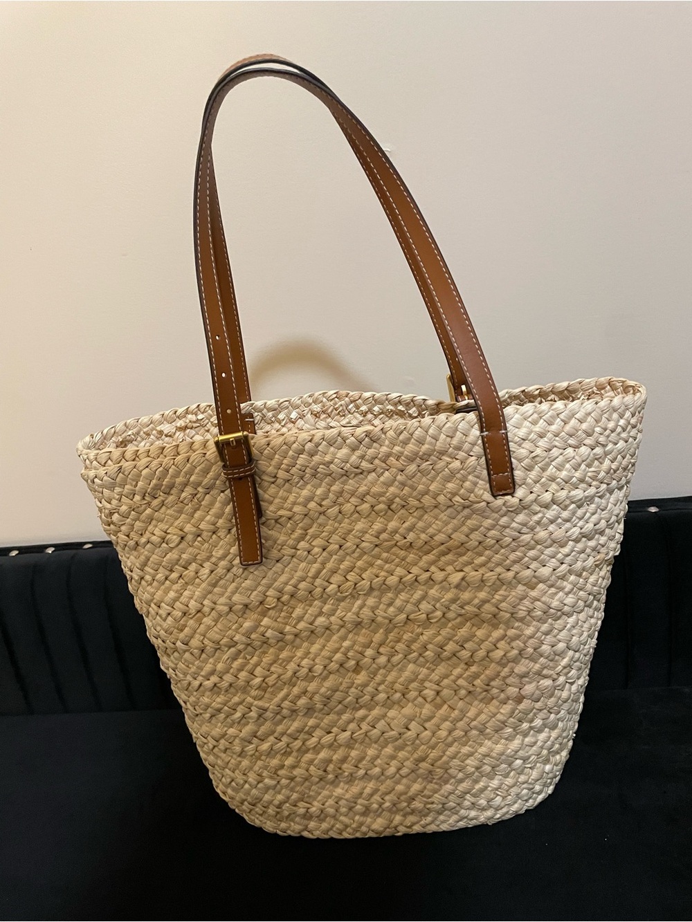 Tory Burch Natural Straw Tote with Tan Leather Handles - Picture 3 of 8
